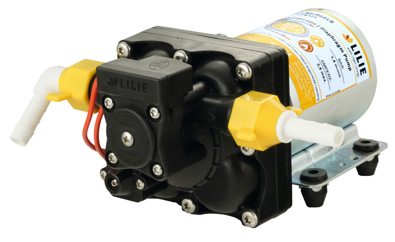 LILIE Soft Series diaphragm pump white yellow with bypass control 11,3l/min