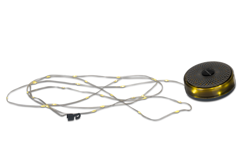 Kempingová lampa na batérie s rozvinuteľným reťazovým osvetlením