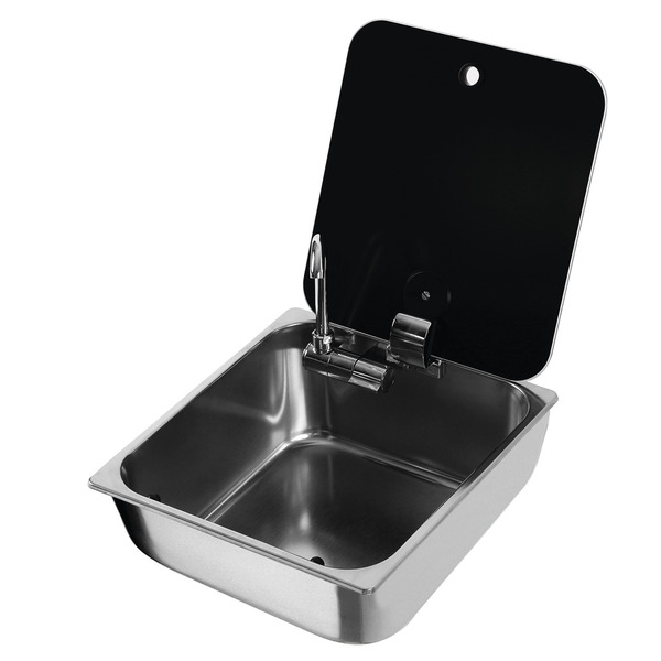 Washbasin square stainless steel with glass cover