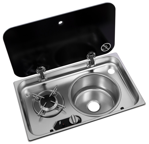 Kombinovaná varná doska a drez - 1 horák so skleneným krytom</p>