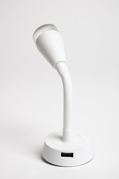 LED reflektor s ohybným ramenom a nabíjacou zásuvkou USB - matná biela</p>