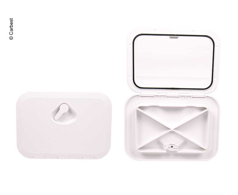 Karbestový inšpekčný poklop s uzamykacím mechanizmom biely, 2 uzamykacie skrutky 606x353mm</p>