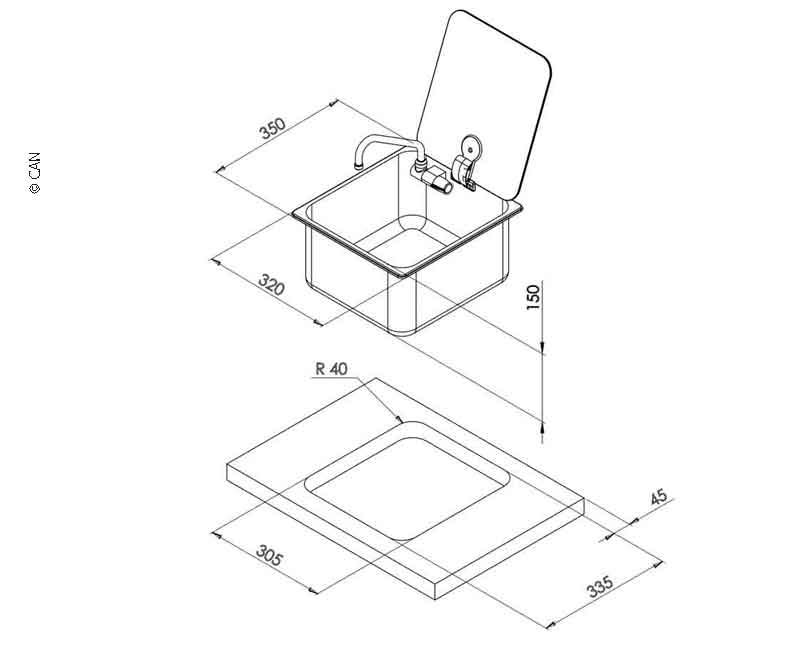 Štvorcové umývadlo z nehrdzavejúcej ocele so skleneným krytom