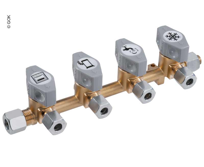 4-fold quick-acting shut-off valve for 10mm inlet