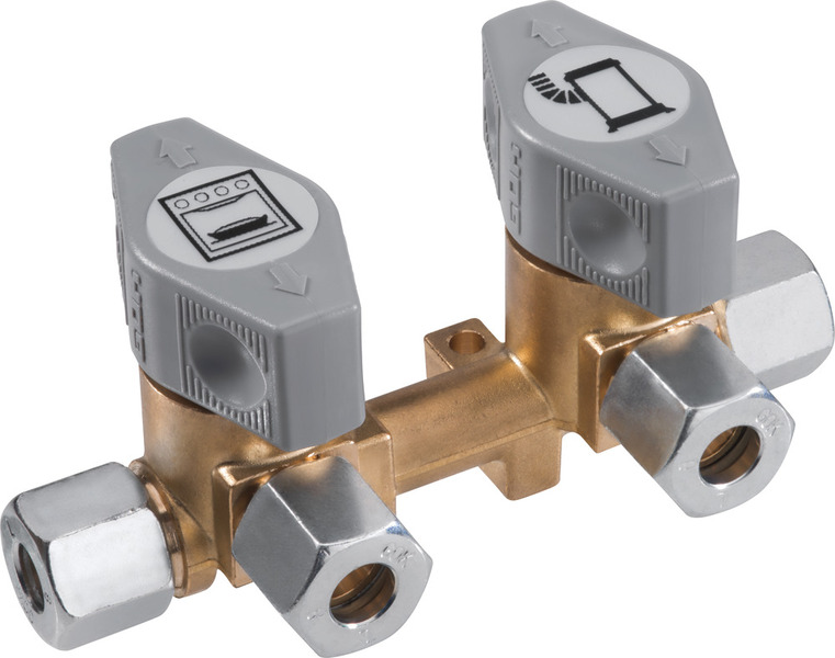 2-fold quick-acting shut-off valve for 8mm gas pipe