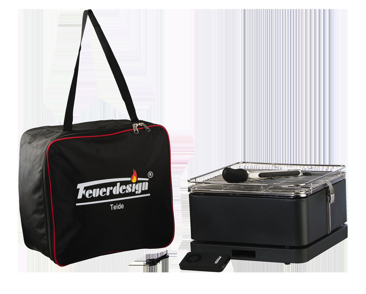 Feuerdesign Teide antracitový stolný gril na drevené uhlie s grilovacími kliešťami</p>