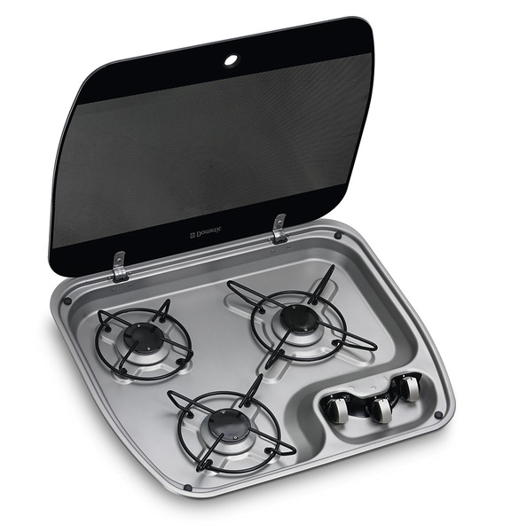 Plynový sporák z nehrdzavejúcej ocele s 3 horákmi a skleneným krytom