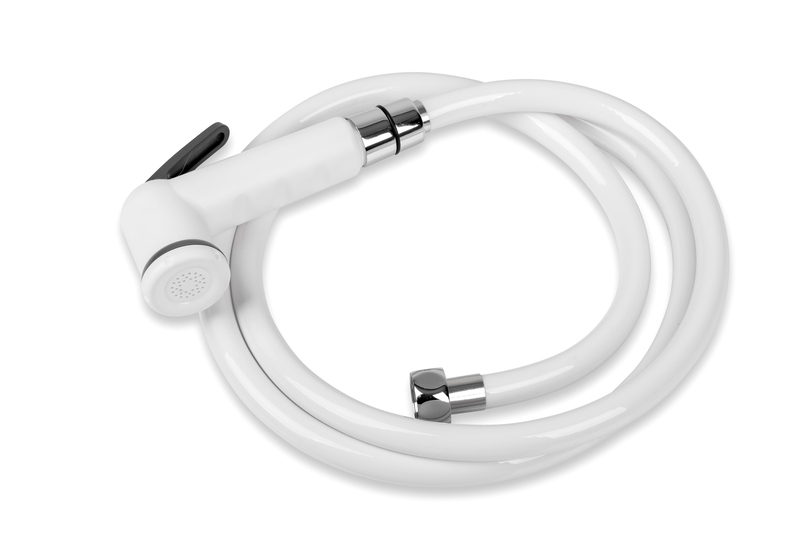 Biela sprchová súprava s vypínacou pákou, 150 cm