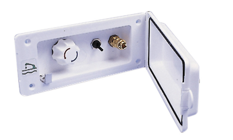 Zásuvka na vodu s predmiešavačom a bielou sprchou - bez zámku</p>