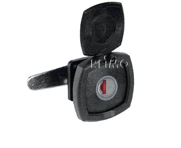 Klapkový zámok štvorcový biely bez cylindrickej vložky + kľúč