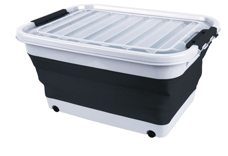 Skladovacia krabica 65 l, skladateľná, s vekom a kolieskami, 72 x 53 x 10 / 31 cm