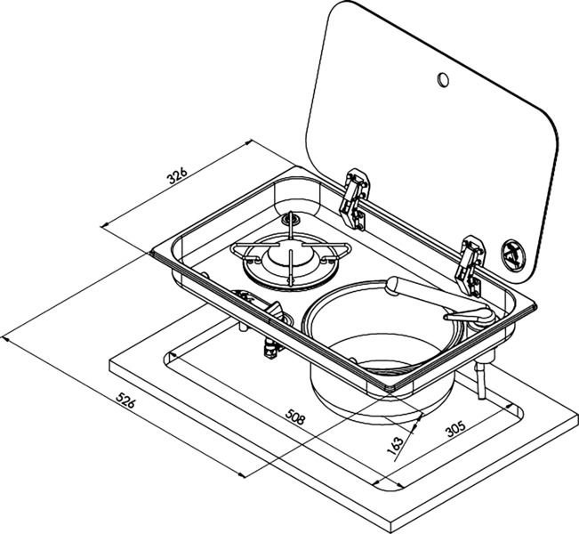 Kombinovaná varná doska a drez - 1 horák so skleneným krytom</p>
