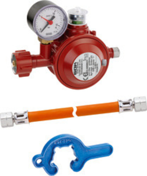 Regulátor nízkeho tlaku 50 mbar s manometrom a hadicovým vedením</p>