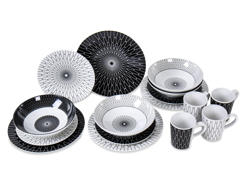 Súprava melamínového riadu Premium čierno-biela - pre 4 osoby
