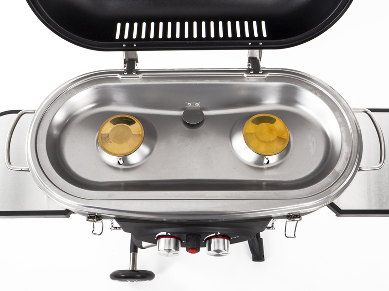 Plynový gril na vozíku s 2 horákmi a koncovým bezpečnostným zariadením - 30 mbar