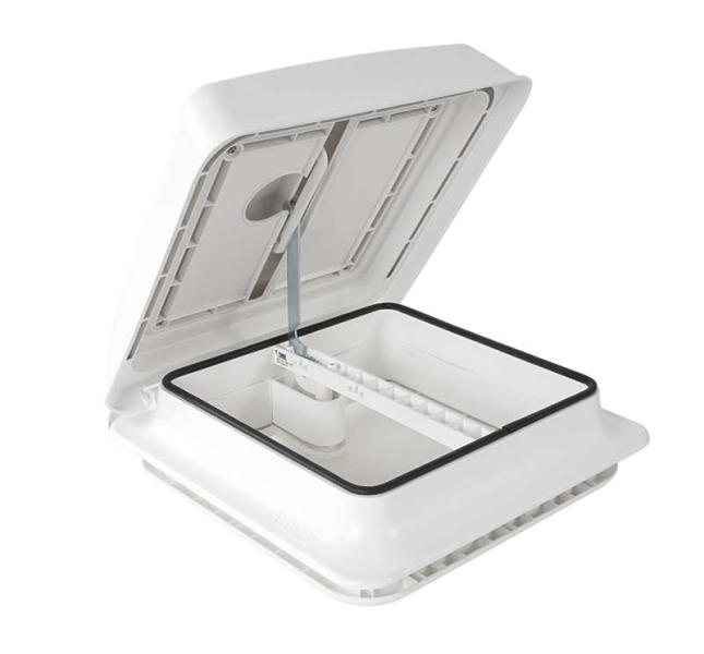 Kryt strechy s kľukovým mechanizmom Fiamma Vent 28 x 28 cm s 12-voltovým ventilátorom