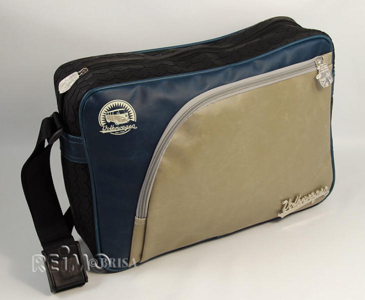 Taška cez rameno z kolekcie VW "behúň pneumatiky",25x35x10cm,modrá/sivá