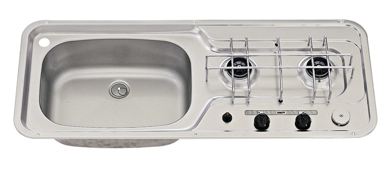 Sink-cooker combination. 80x32cm stainless steel 2 bottles 30mbar .