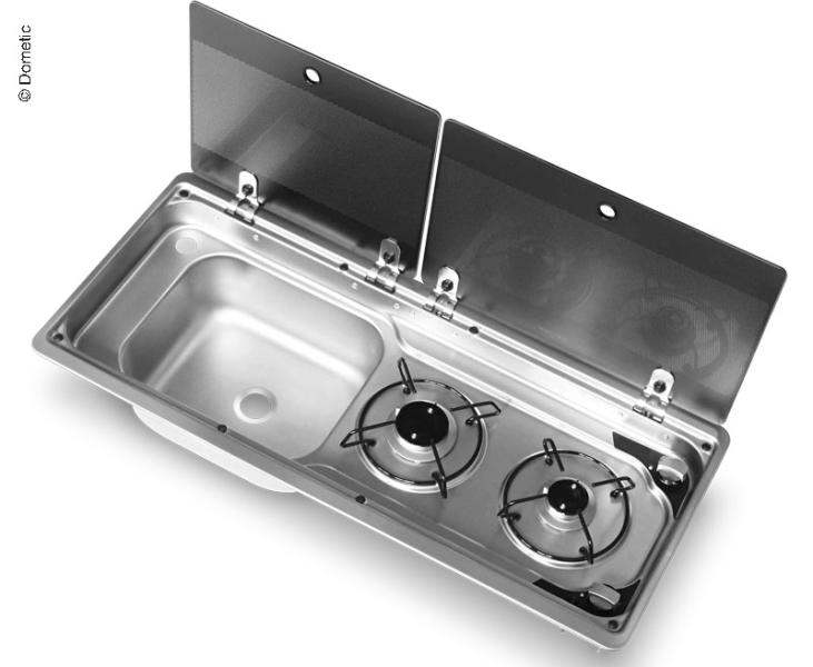 Kombinovaný sporák/drez s 2-dielnym skleneným krytom