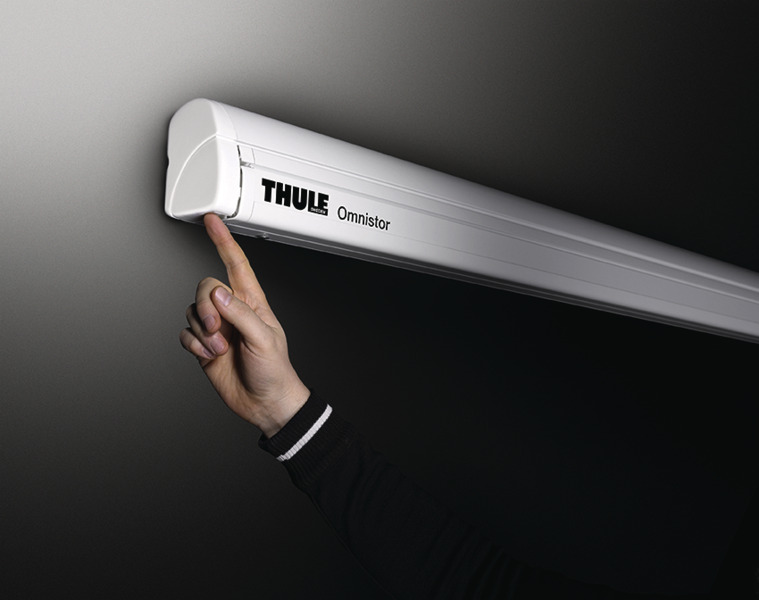 Nástenná markíza Thule Omnistor 2000, farba Alaska Grey, biela konštrukcia, 260 cm