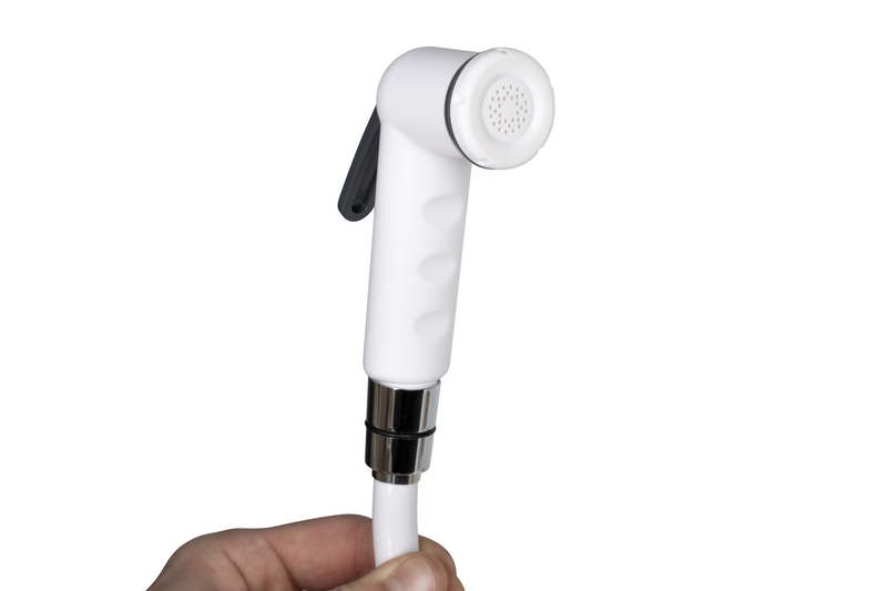 Biela sprchová súprava s vypínacou pákou, 150 cm