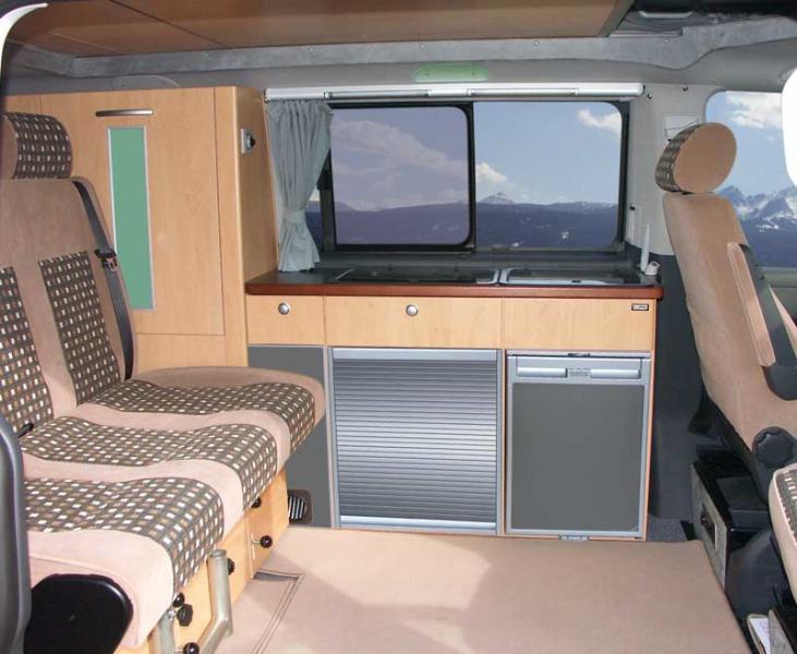 Séria nábytku VW T5/T6 KR TrioStyle, drevený dekor jablko; stavebnicová sada bez roletových dverí