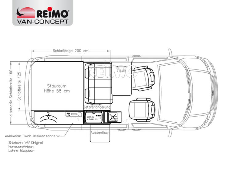 Stolová zostava pre VW T6.1/T6//T5 Bike & Surf – dekor Granitto – stavebnicový set
