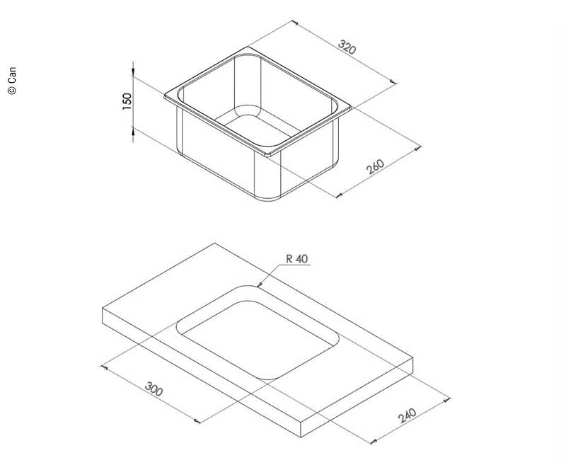 Inštalačný drez z nehrdzavejúcej ocele 320x260x150mm