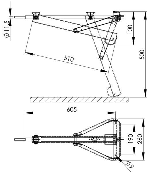 Podpera zásuvky AL-KO normálna 800 kg, zabudovaná náprava 605 mm