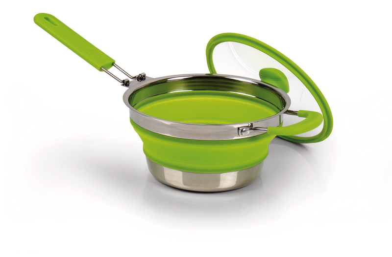Silicone pot, foldable, Ø20x3,5/8,5cm, lime, with foldable handle