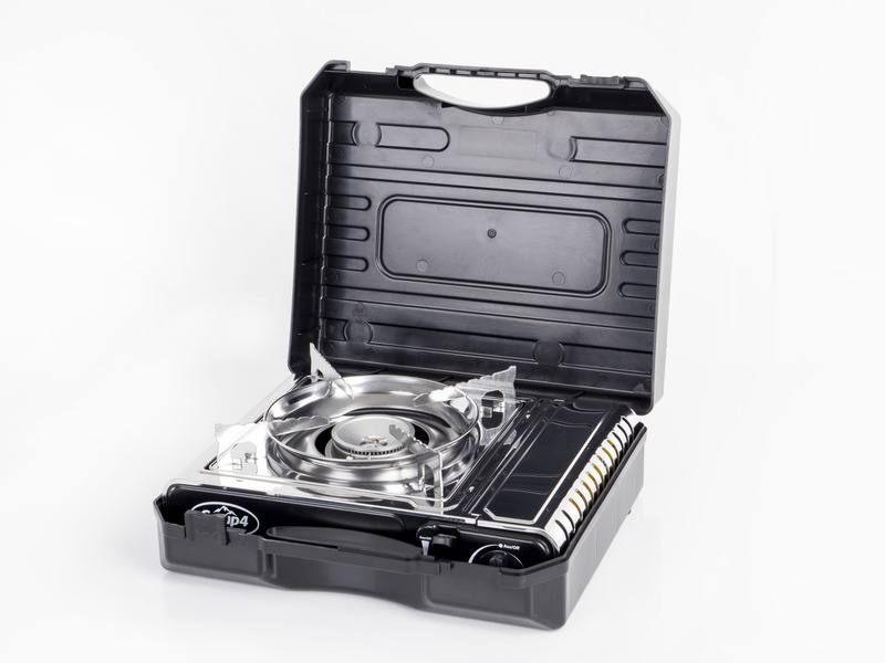 Plynový sporák na kartuše Camp4 s bezpečnostným zariadením GOURMET, nerezová oceľ</p>