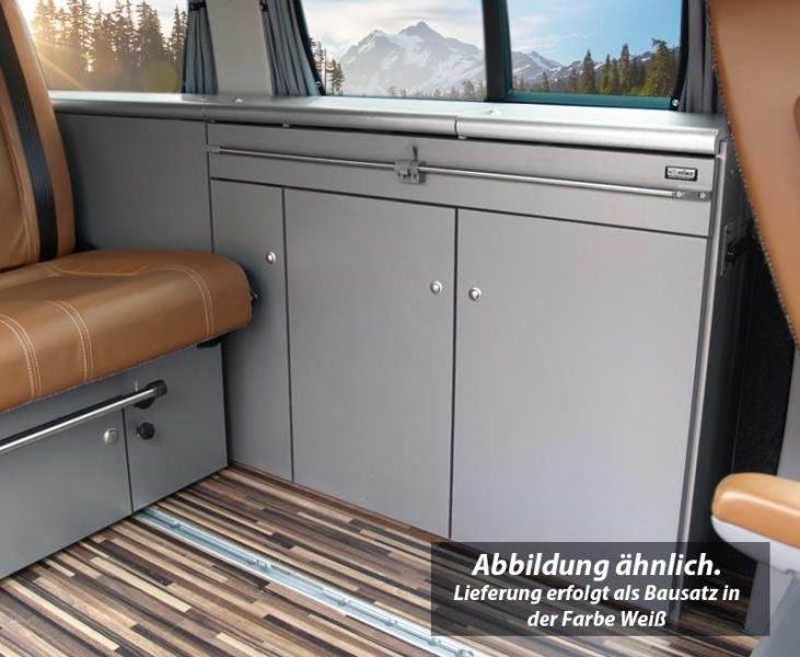 Séria nábytku CityVan, biela s vysokým leskom pre VW T6/5 s krátkym rázvorom