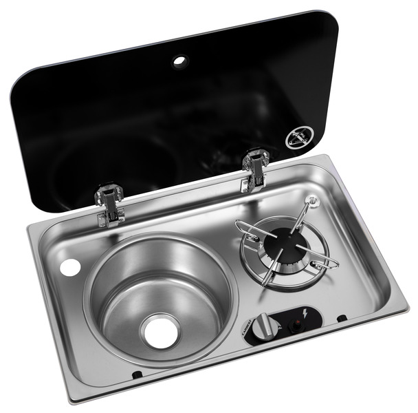 Kombinovaná varná doska a drez - 1 horák so skleneným krytom</p>