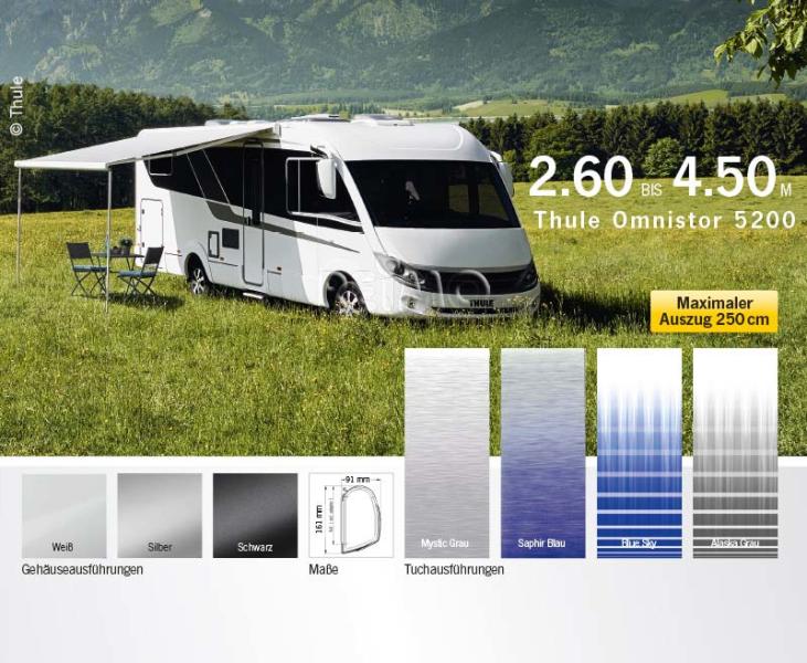 Markíza Thule Omnistor 5200, 260 cm, Blue Sky, biely kryt, výsuv 200 cm
