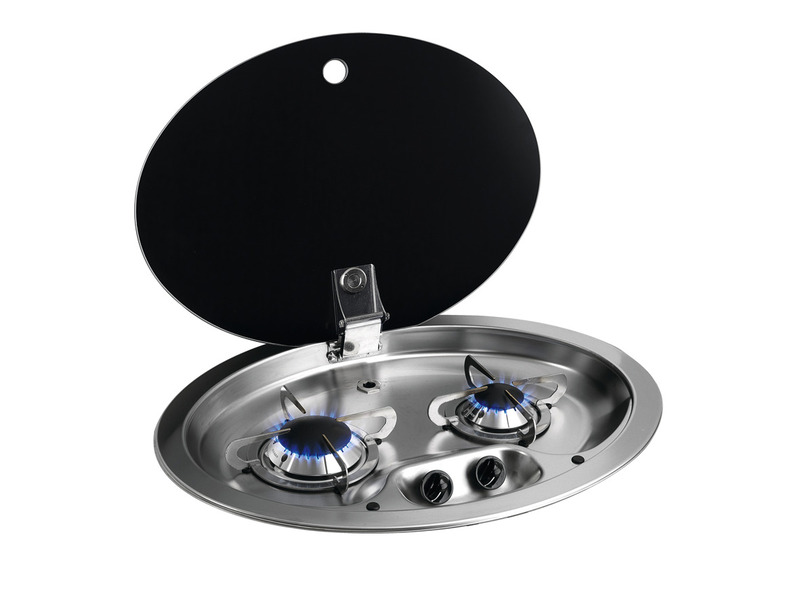 Cooker 2-flame stainless steel with glass cover