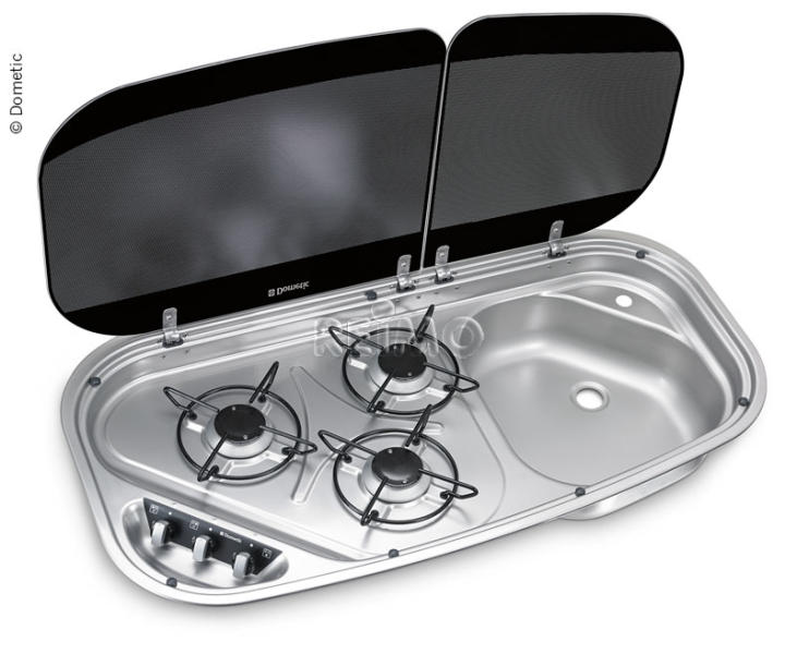 Kombinovaný drez so sporákom s 3 horákmi 840x436 mm, nerezová oceľ 30mbar, HSG3436