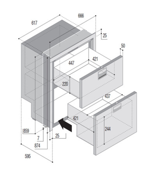 Dvojzásuvková chladnička DRW180A - 150 l - sivá</p>