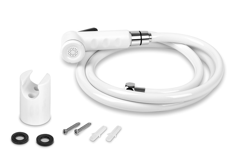 Biela sprchová súprava s vypínacou pákou, 150 cm