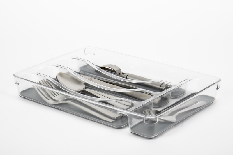 Plastic cutlery tray, transparent, anti-slip, removable insert