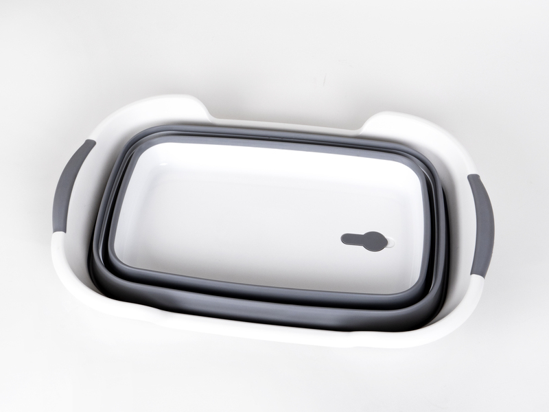 Skladacia vaňa / kôš s odtokom - sivá / biela</p>