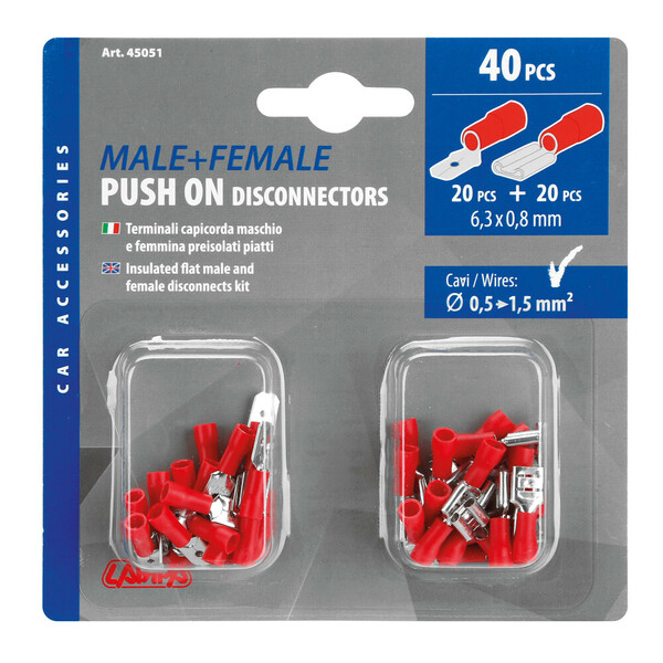 Plochá zásuvka a zástrčka pre zásuvné puzdrá 6,3 mm x 0,8 mm - sada 40 kusov</p>