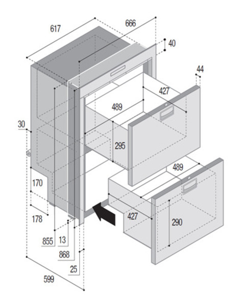 Dvojitá chladiaca zásuvka DW 180 RFX - 144 l - sivá</p>