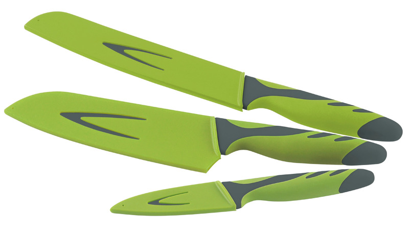 Set of knifes GREEN, 3 pcs. consisting of cutting-, bread- and santoku knife