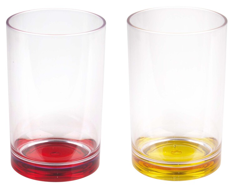 Plastic glasses with coloured bottom, 350 ml, set of 2: yellow   red