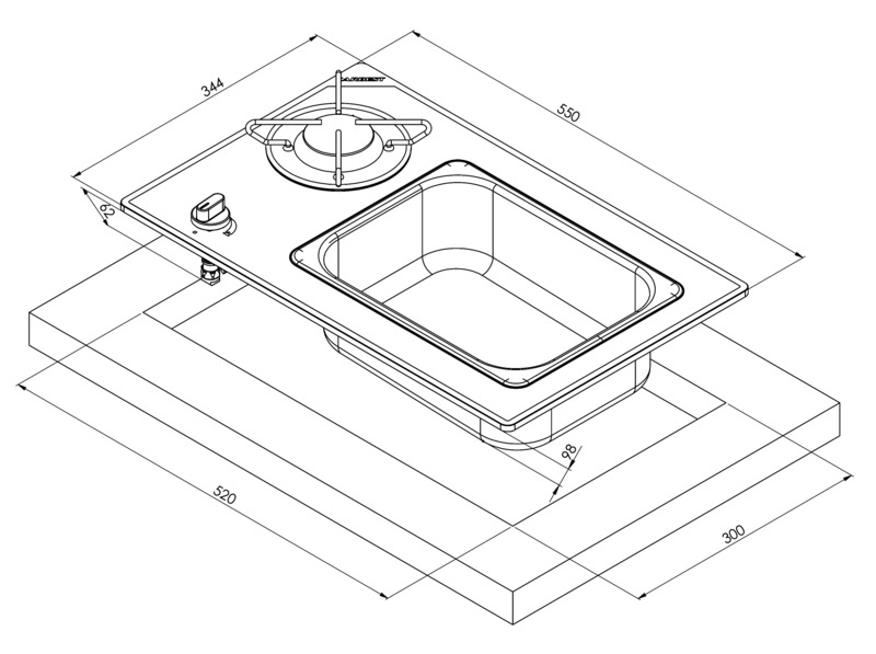 Kombinovaná varná doska a drez - 1 horák s bezpečnostným sklom</p>