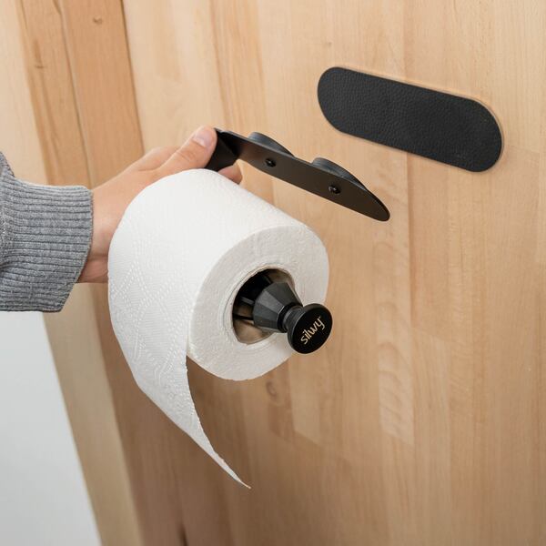Magnetický držiak na toaletný papier SILWY vrátane kovovej podložky – čierny