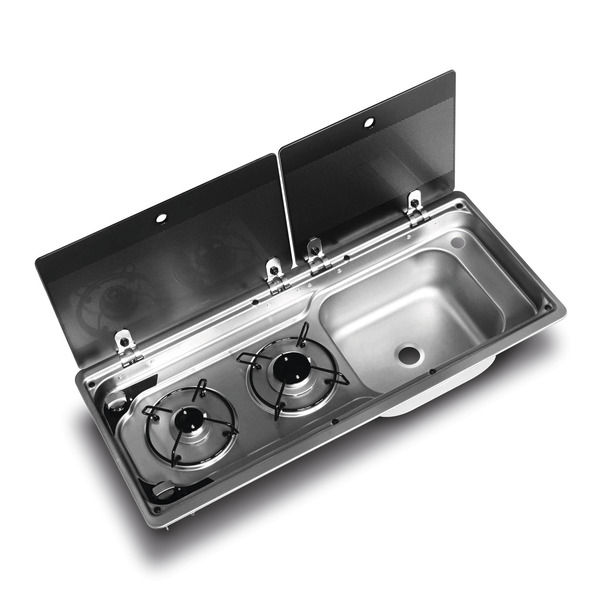 Kombinovaný sporák/drez s 2-dielnym skleneným krytom