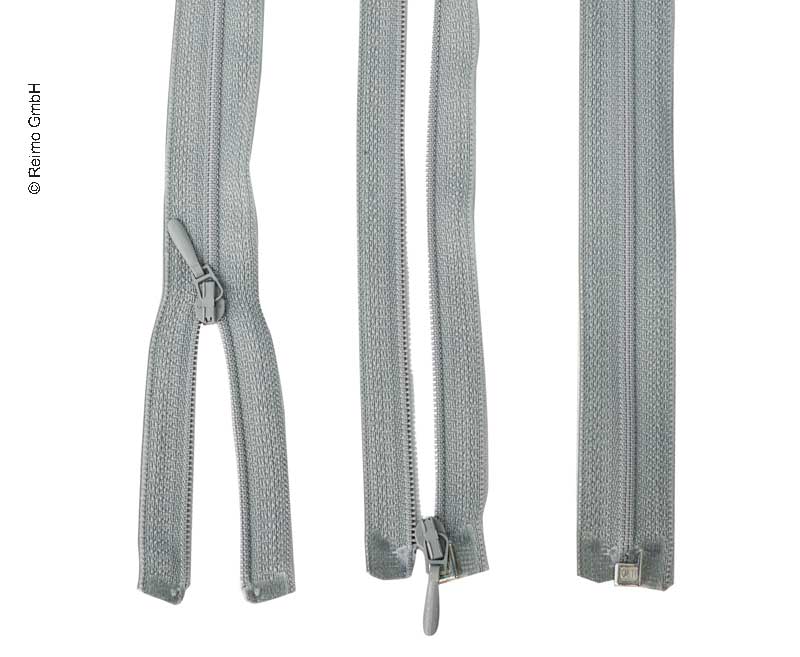 Zips 90 cm, deliteľný – odopínateľný, sivý, plastový
