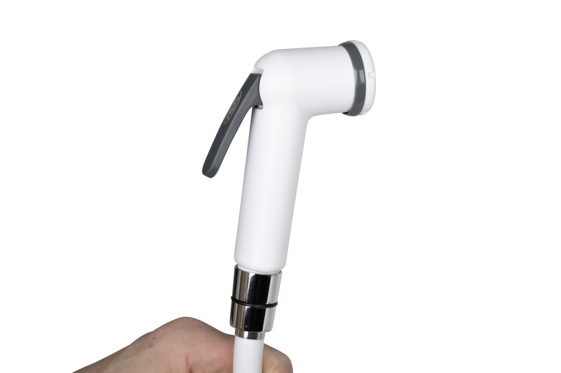 Biela sprchová súprava s vypínacou pákou, 150 cm