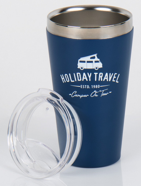 HOLIDAY TRAVEL Vákuový pohár s viečkom, nerezová oceľ, 450 ml, modrý